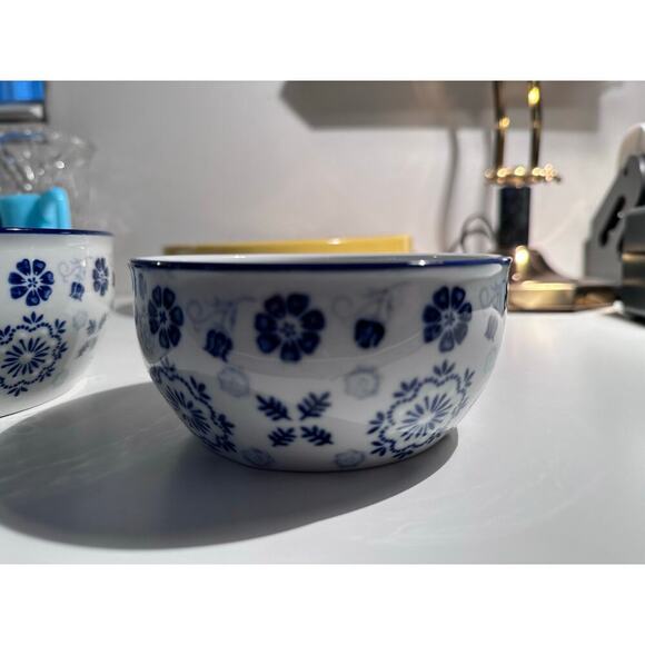 Yokohama Studio Blue White Floral Hand Painted Bowl Set of 2 - Picture 3 of 9